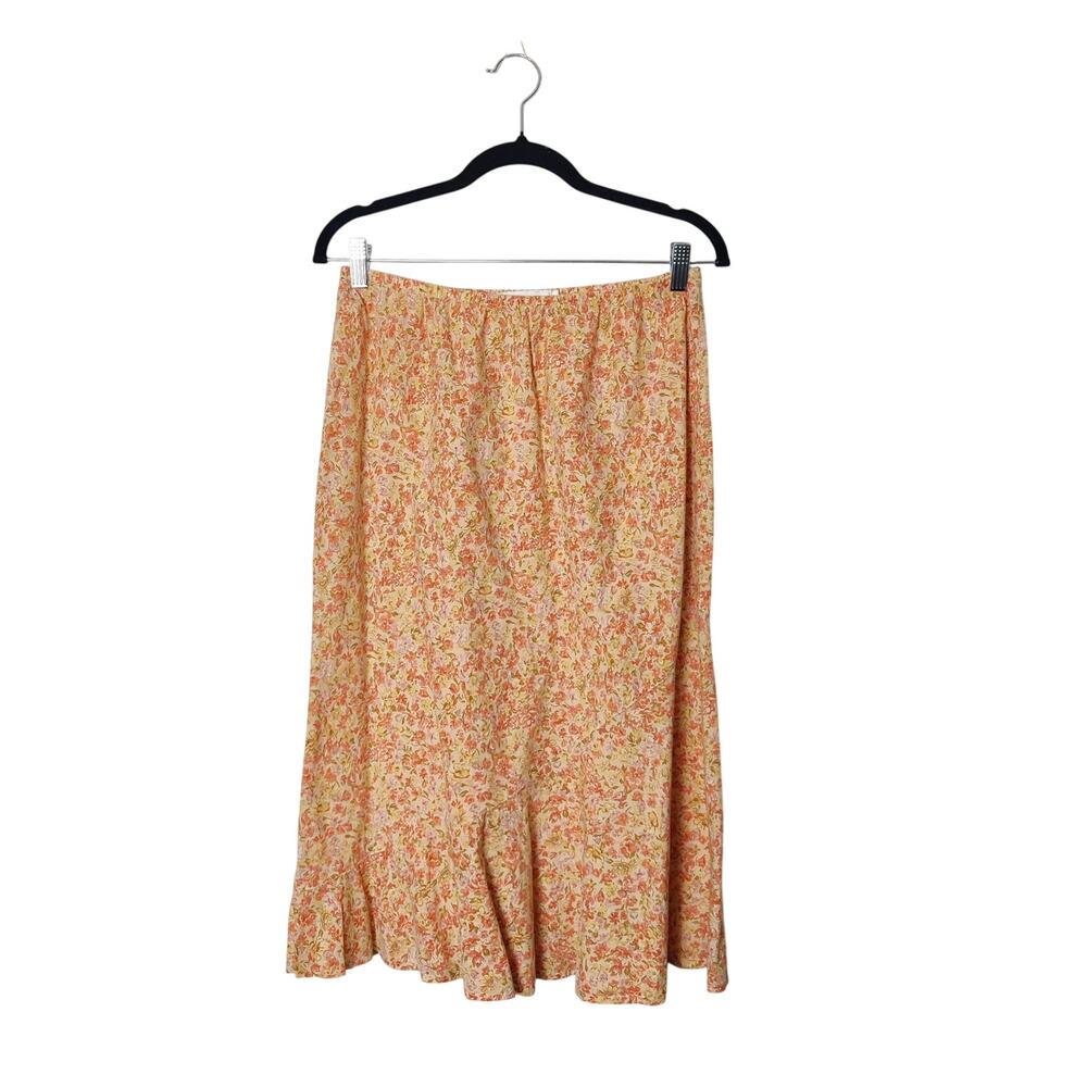 Cut Loose Yellow Orange Floral Cotton Cottagecore Mermaid Midi Skirt Medium 90s